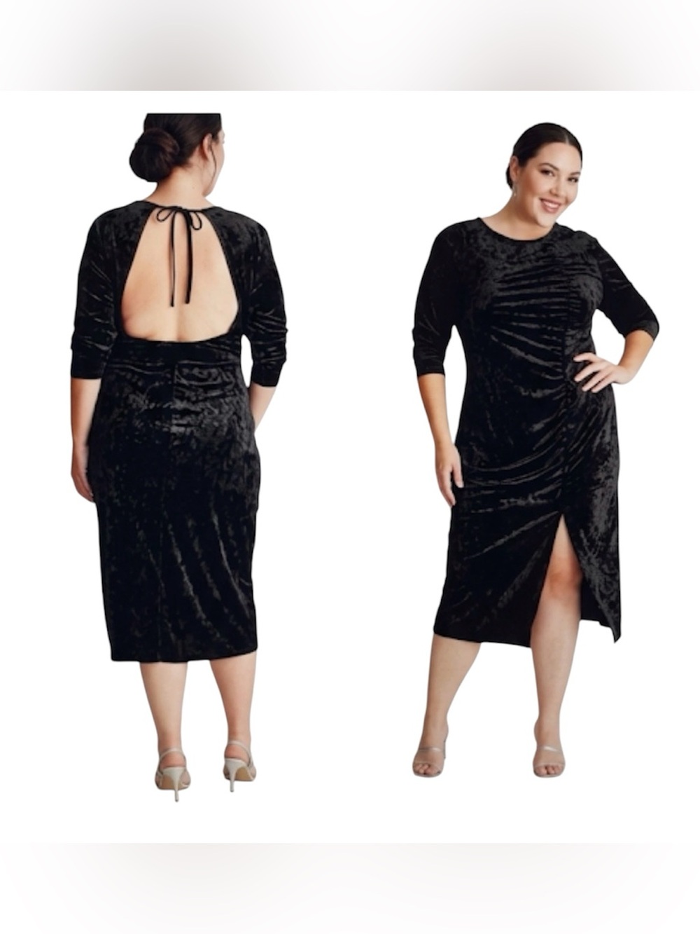 Future Collective Black Crushed Velvet Midi Length Dress Size: 4X